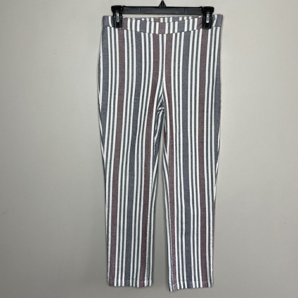 FREE PEOPLE Womens Linen-Blend Striped Pants Sz 0 Side-Zip Stretch Blue Red